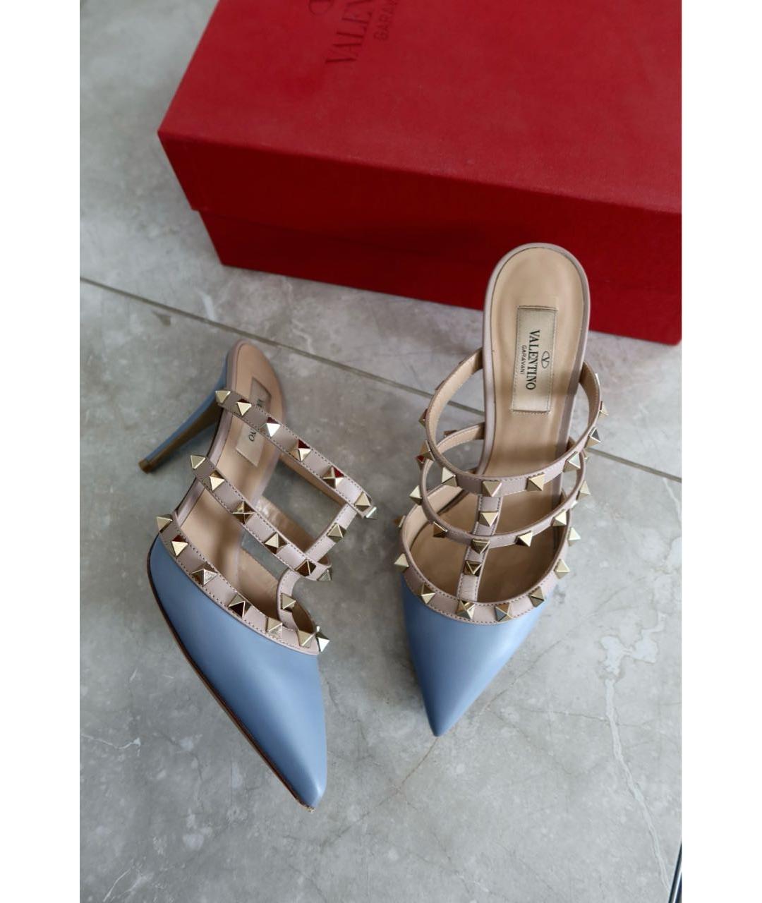 VALENTINO Голубые кожаные мюли, фото 4