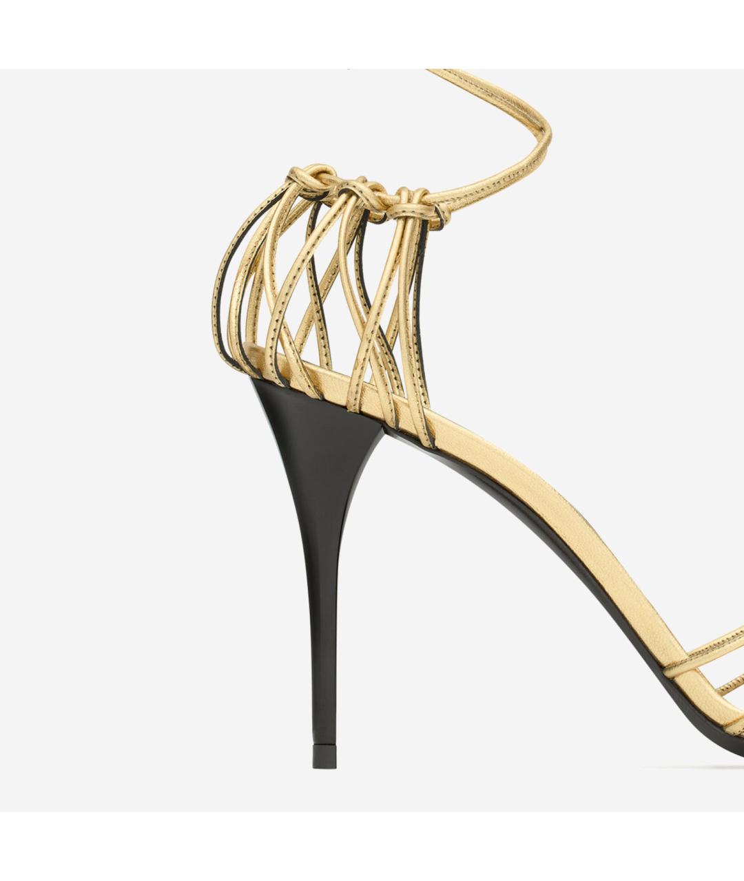 SAINT LAURENT Золотые кожаные босоножки, фото 4