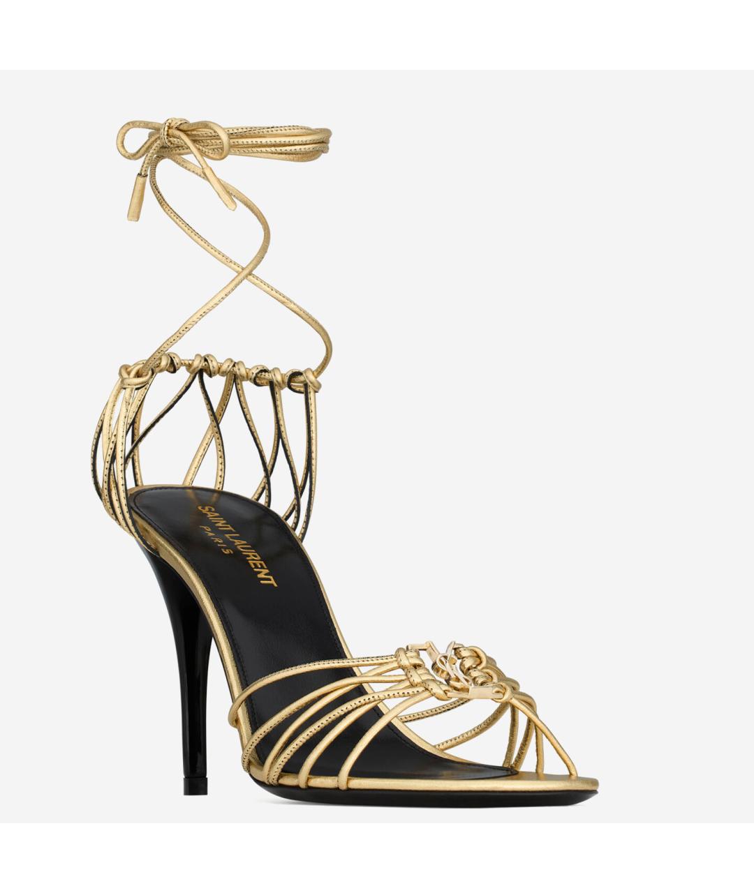 SAINT LAURENT Золотые кожаные босоножки, фото 2