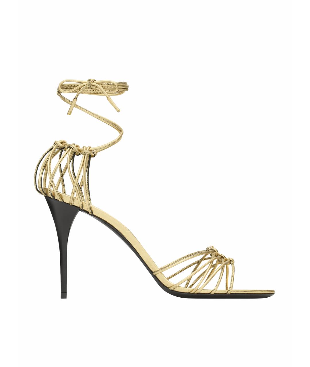 SAINT LAURENT Золотые кожаные босоножки, фото 1