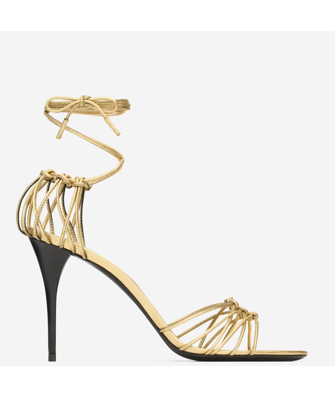 SAINT LAURENT Золотые кожаные босоножки, фото 5