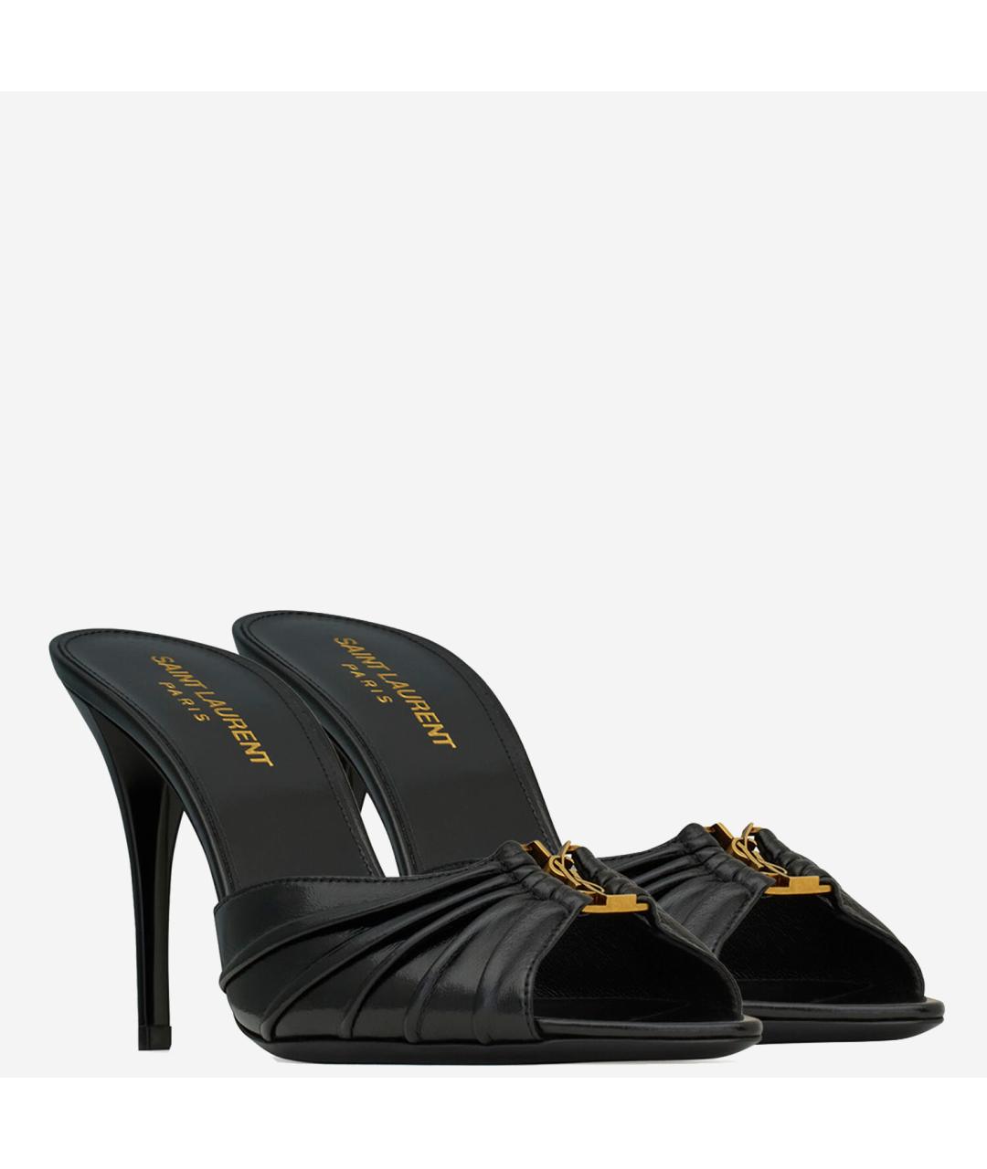 SAINT LAURENT Черные кожаные мюли, фото 3