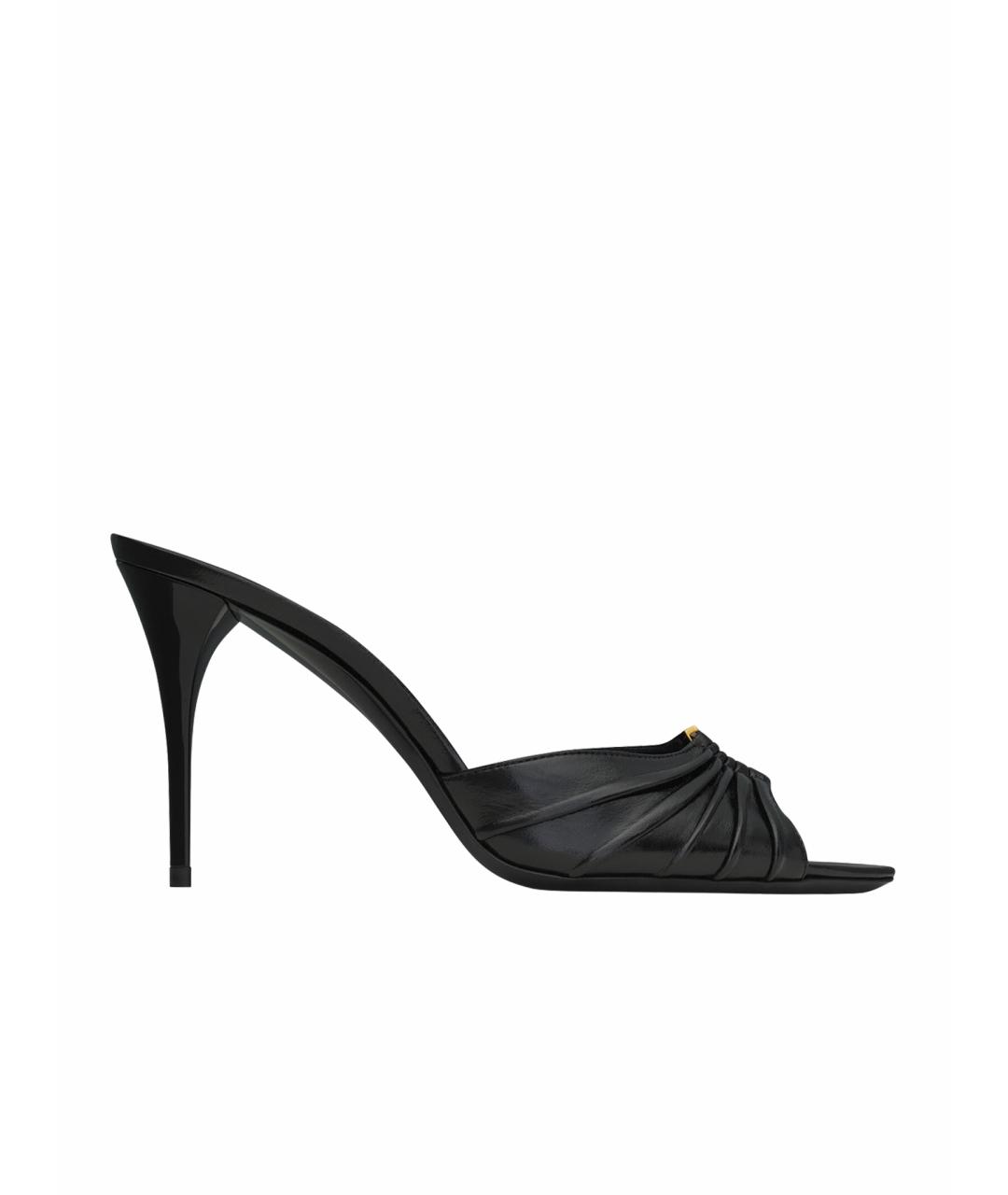 SAINT LAURENT Черные кожаные мюли, фото 1