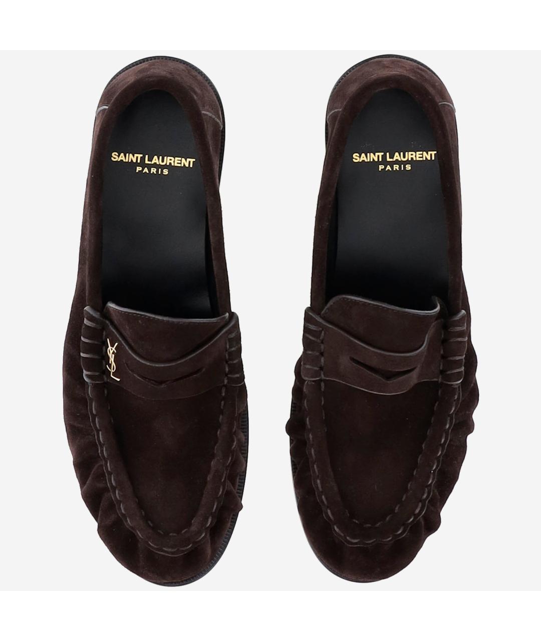 SAINT LAURENT Коричневые кожаные лоферы, фото 4