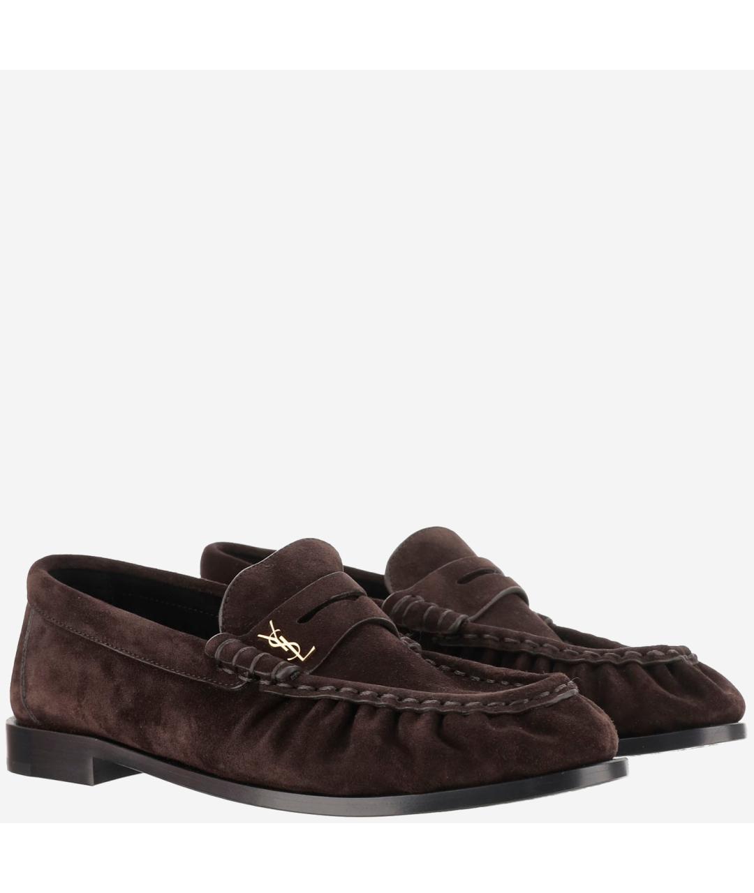 SAINT LAURENT Коричневые кожаные лоферы, фото 2