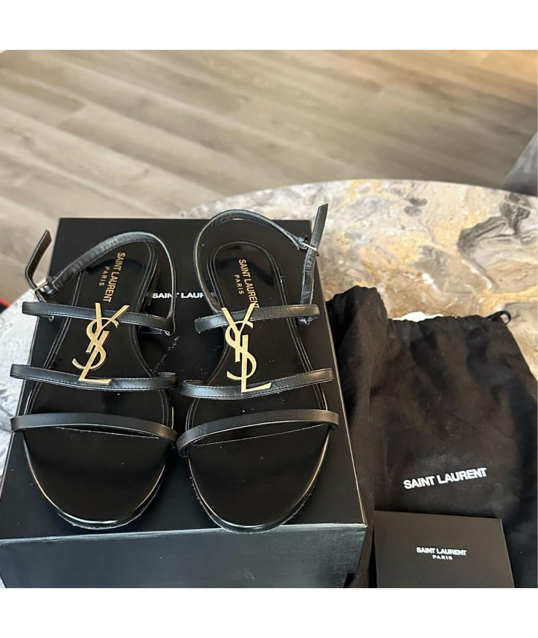 SAINT LAURENT Черные кожаные сандалии, фото 5