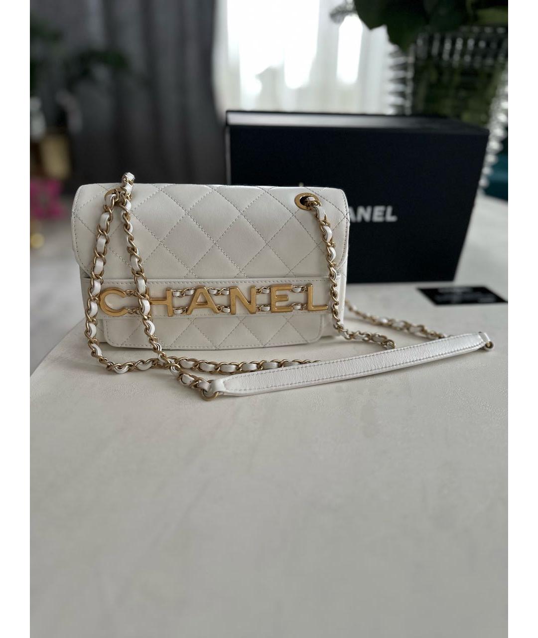 CHANEL Белая кожаная сумка через плечо, фото 6