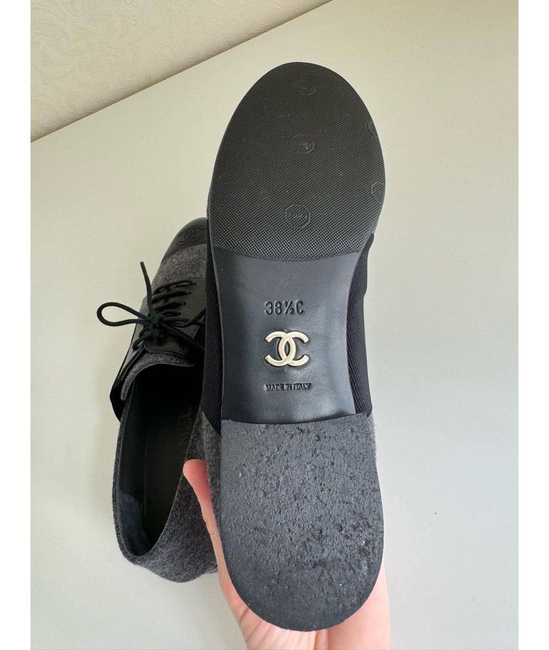 CHANEL Антрацитовые текстильные брогги и оксфорды, фото 6