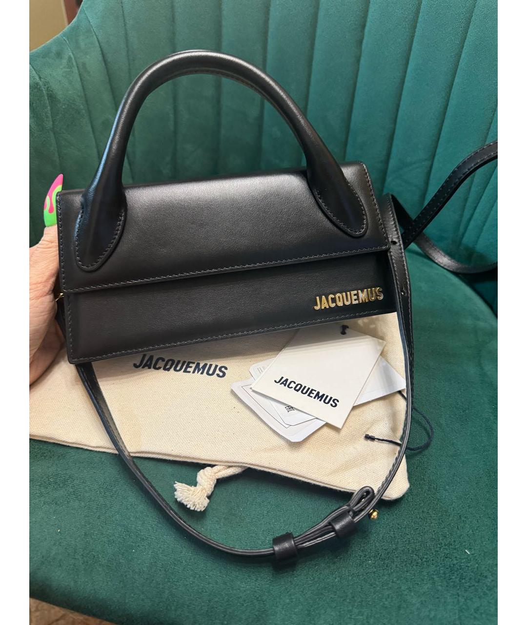JACQUEMUS Черная кожаная сумка с короткими ручками, фото 8