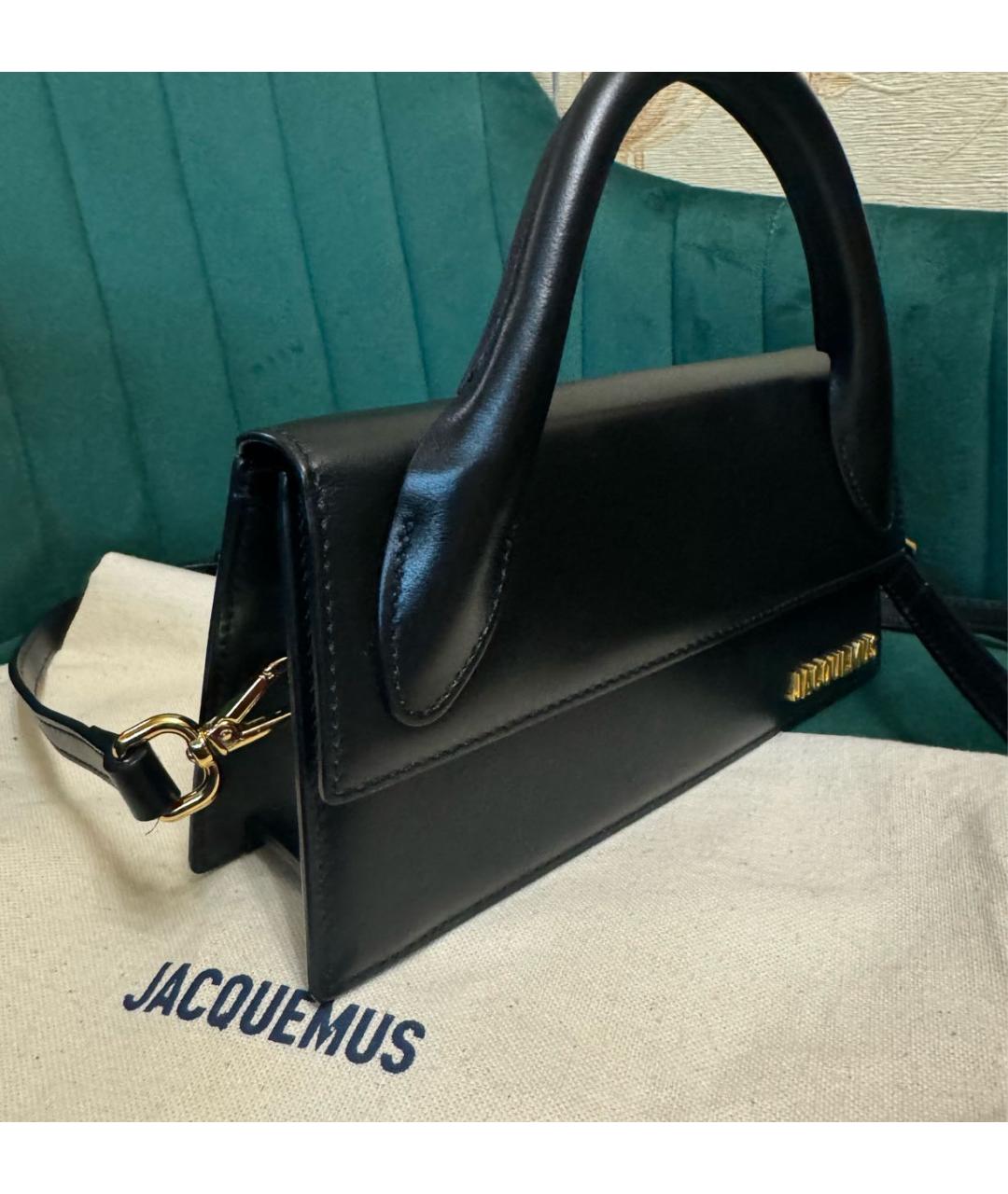 JACQUEMUS Черная кожаная сумка с короткими ручками, фото 2