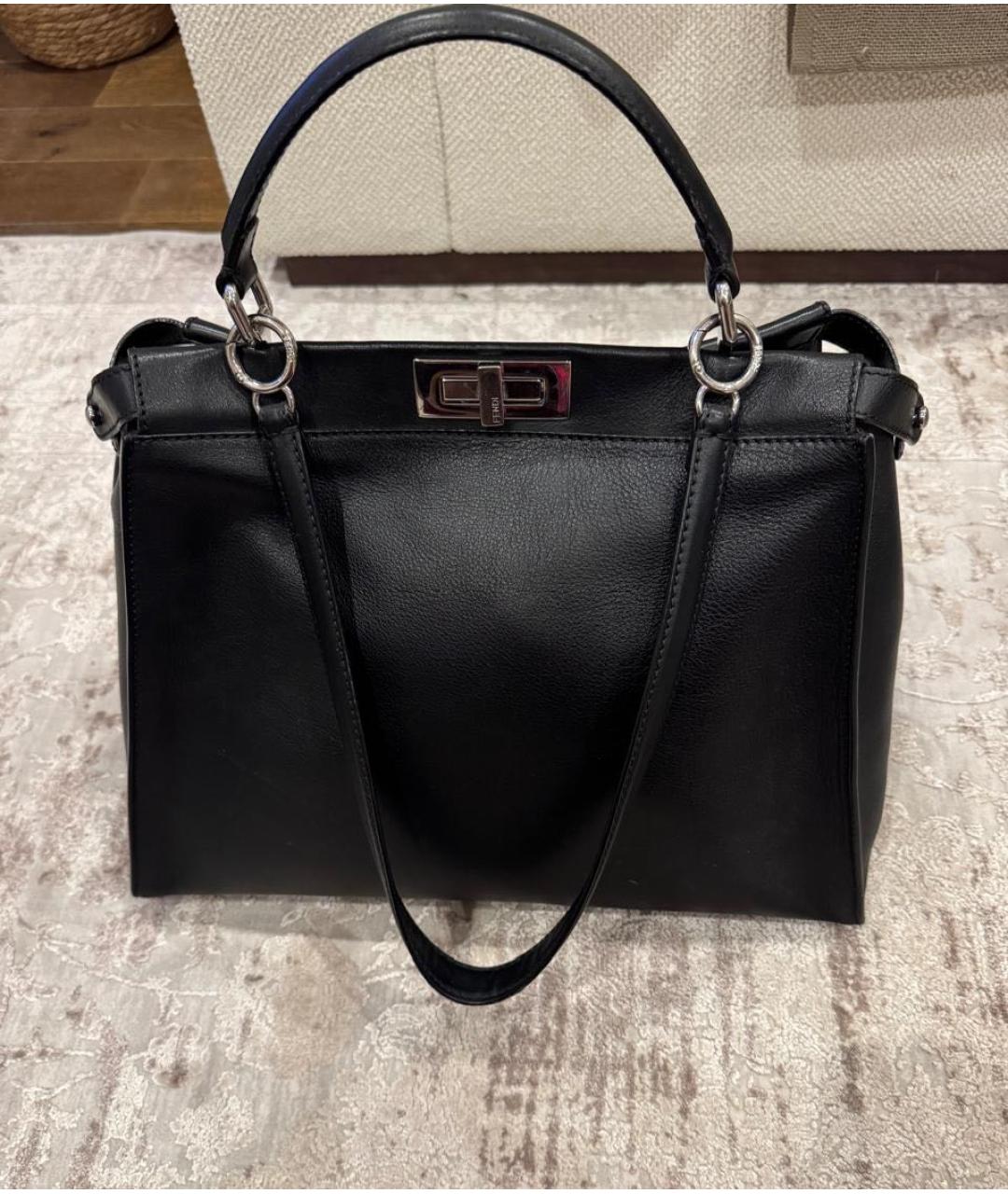 FENDI Черная кожаная сумка с короткими ручками, фото 7