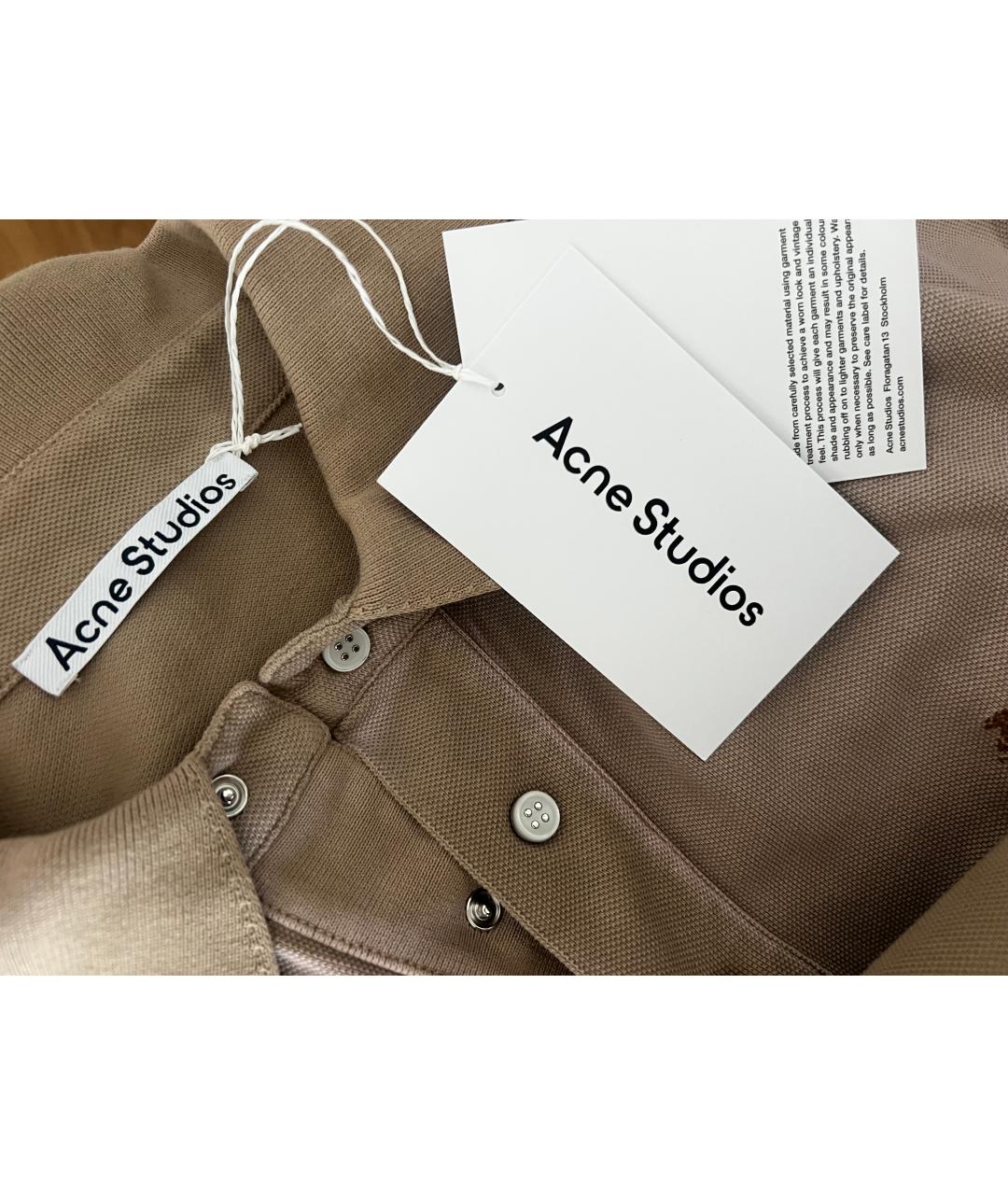ACNE STUDIOS Бежевое хлопковое поло с коротким рукавом, фото 4