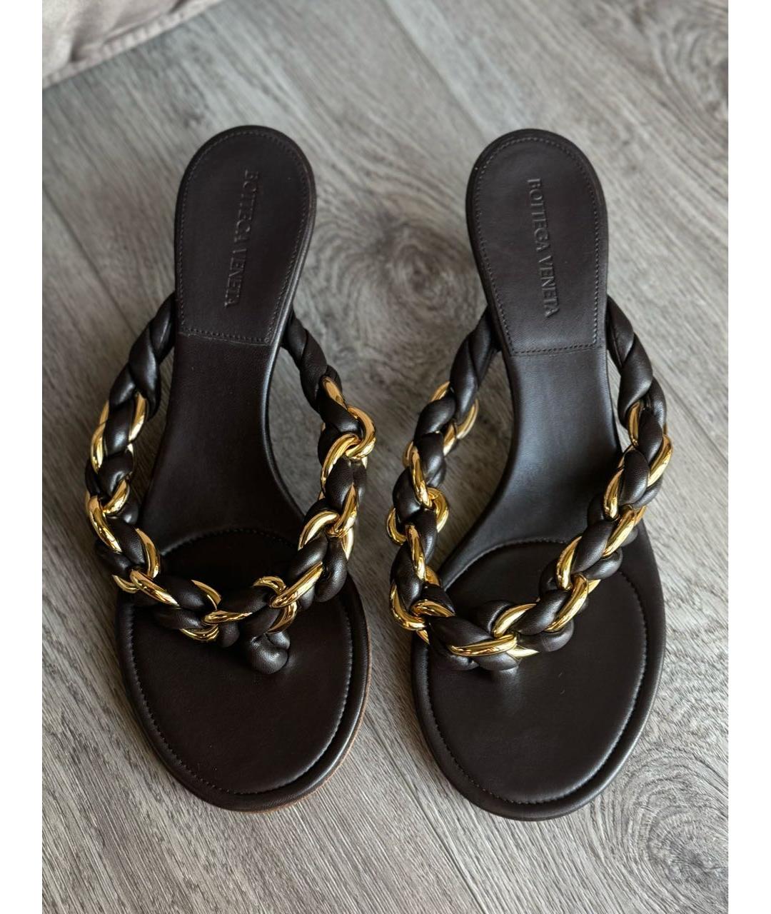 BOTTEGA VENETA Коричневые кожаные мюли, фото 6