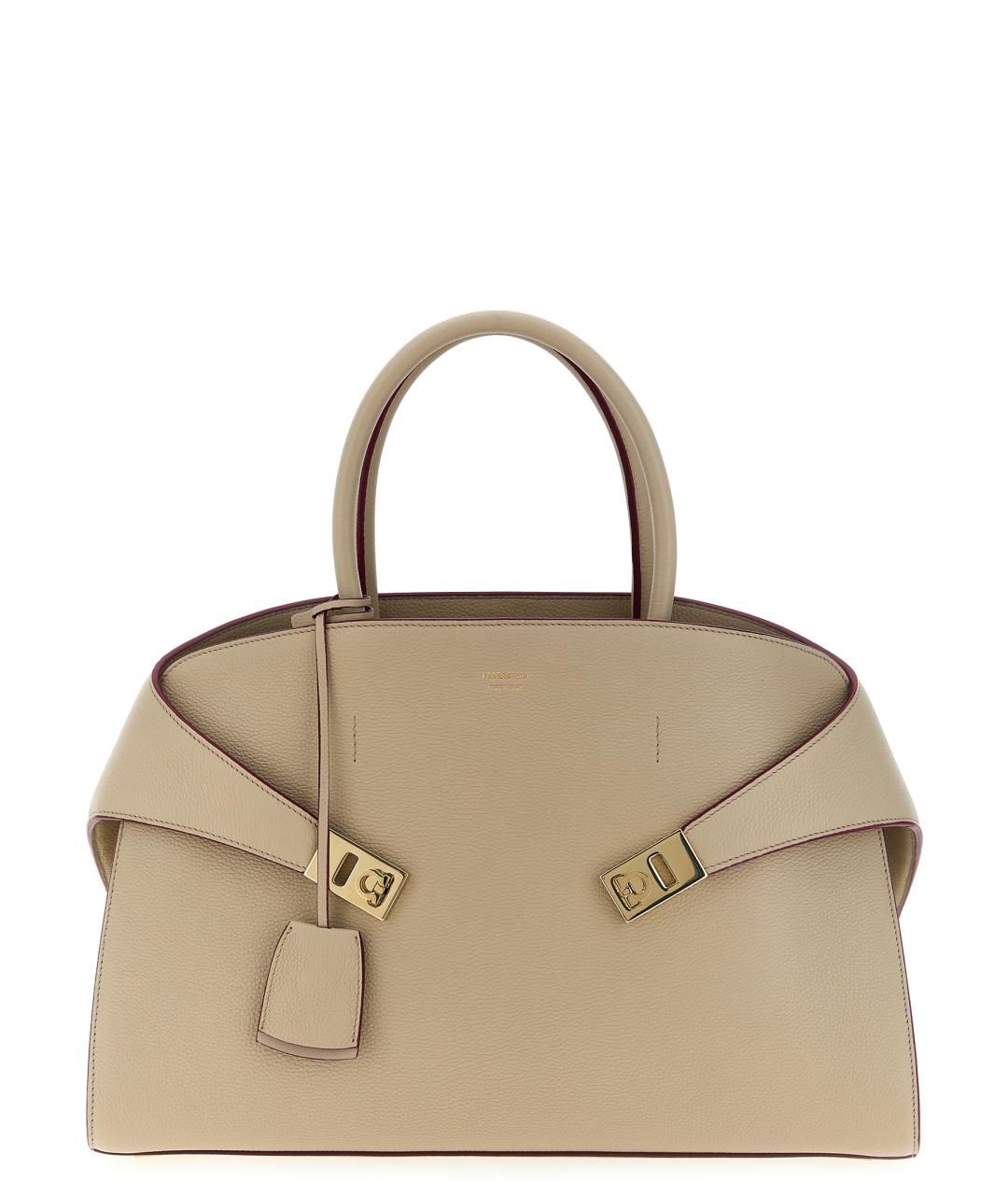 FERRAGAMO Бежевая кожаная сумка тоут, фото 1