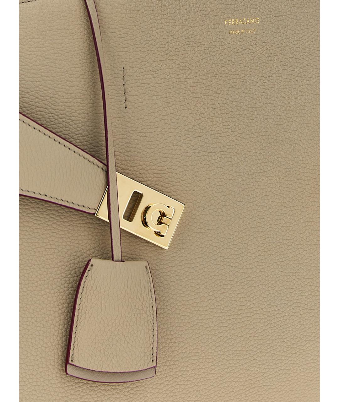 FERRAGAMO Бежевая кожаная сумка тоут, фото 3