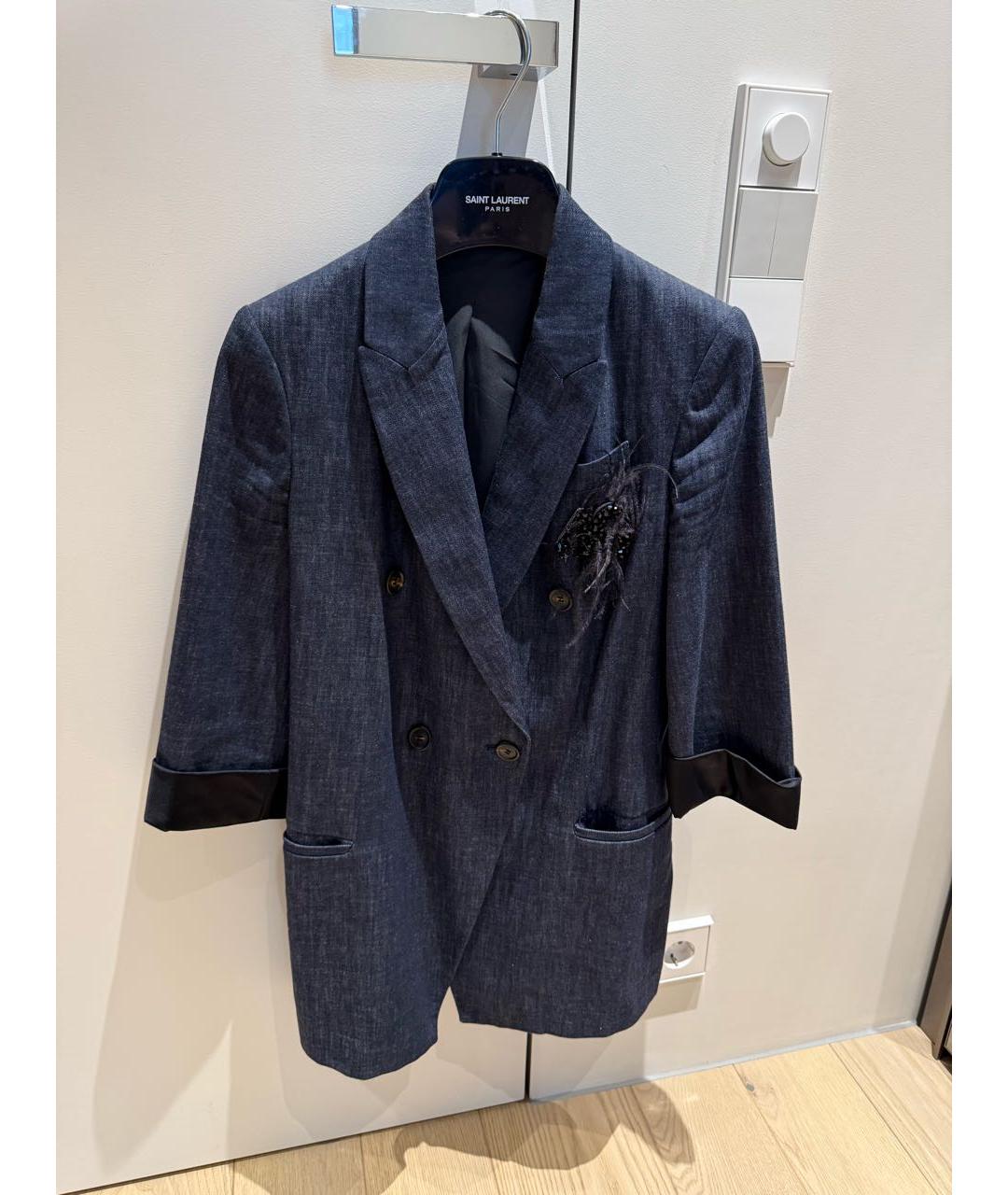 BRUNELLO CUCINELLI Темно-синий хлопковый жакет/пиджак, фото 7