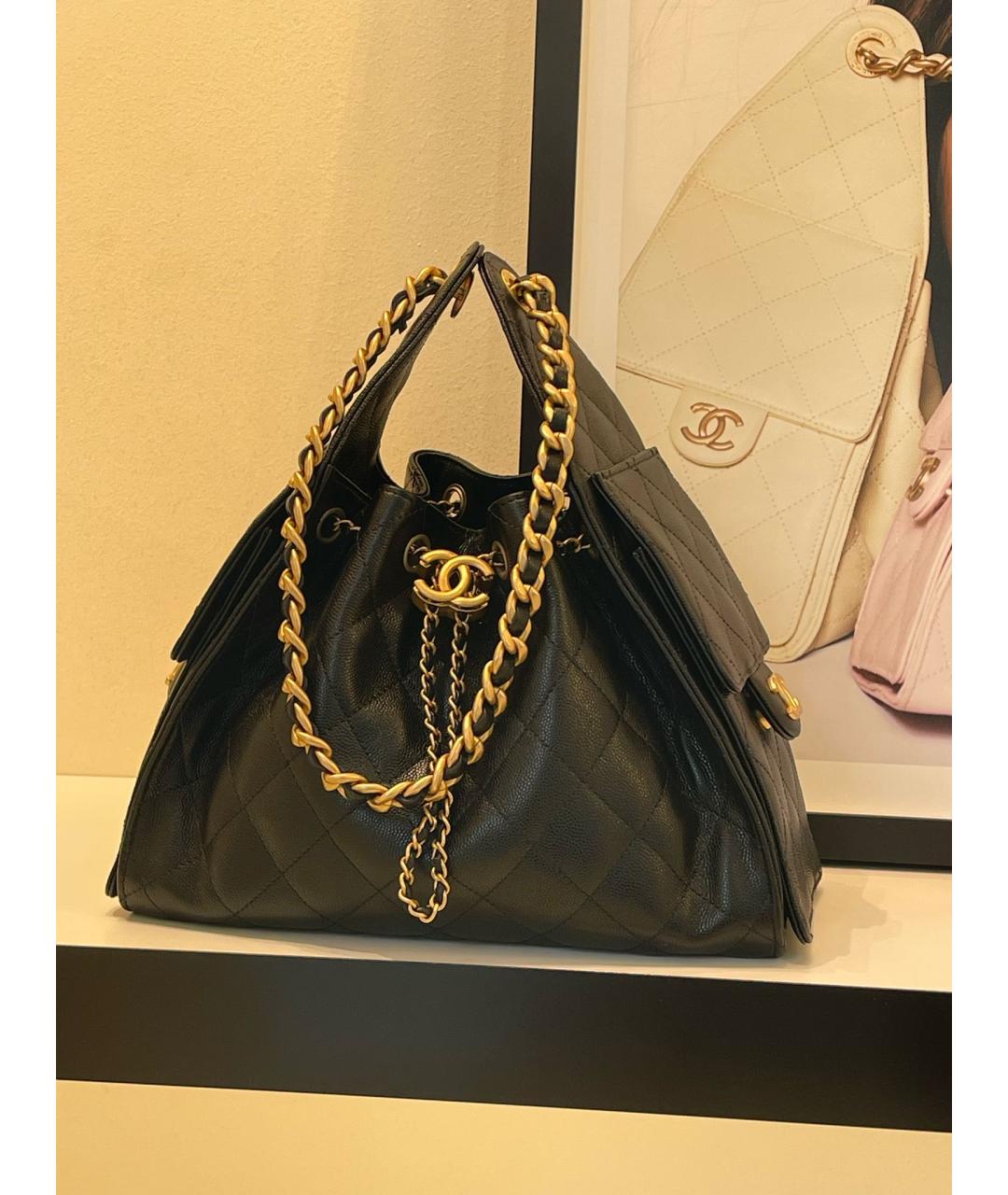CHANEL Черная кожаная сумка тоут, фото 4