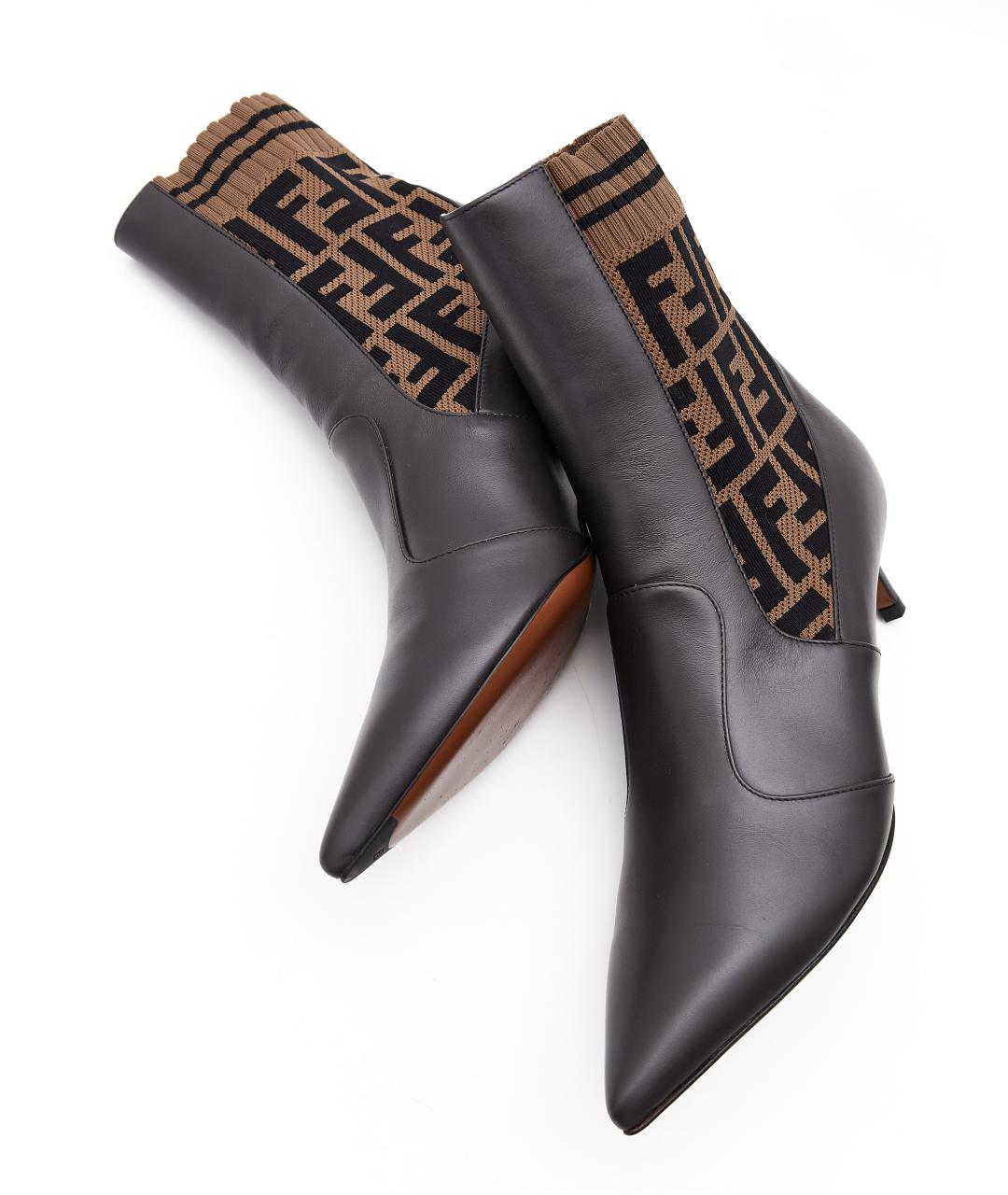 FENDI Черные кожаные ботильоны, фото 6