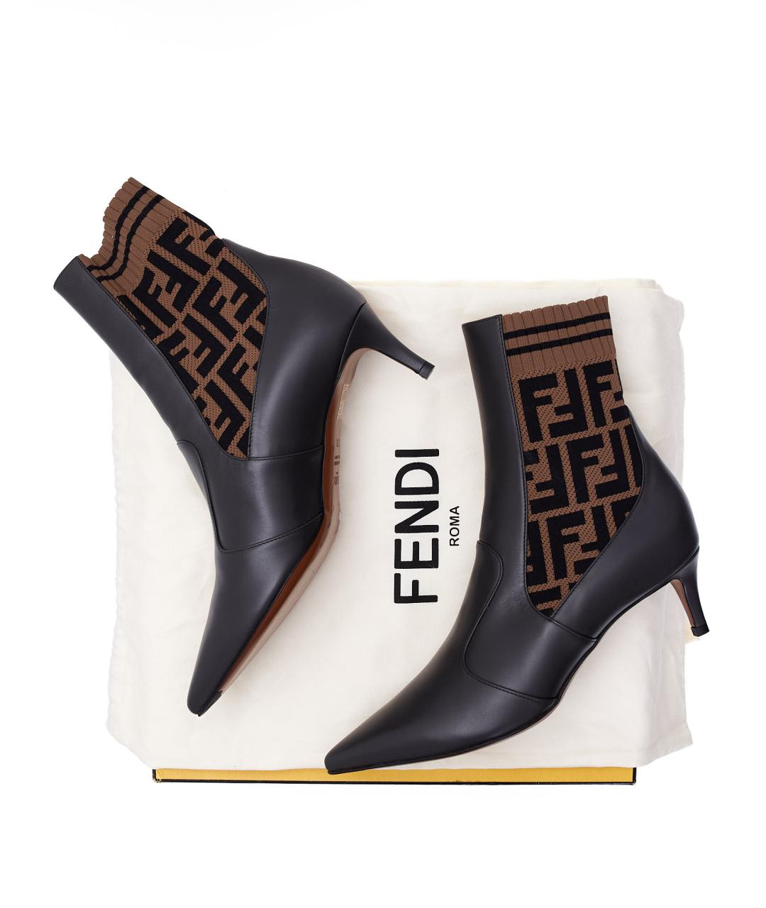 FENDI Черные кожаные ботильоны, фото 8