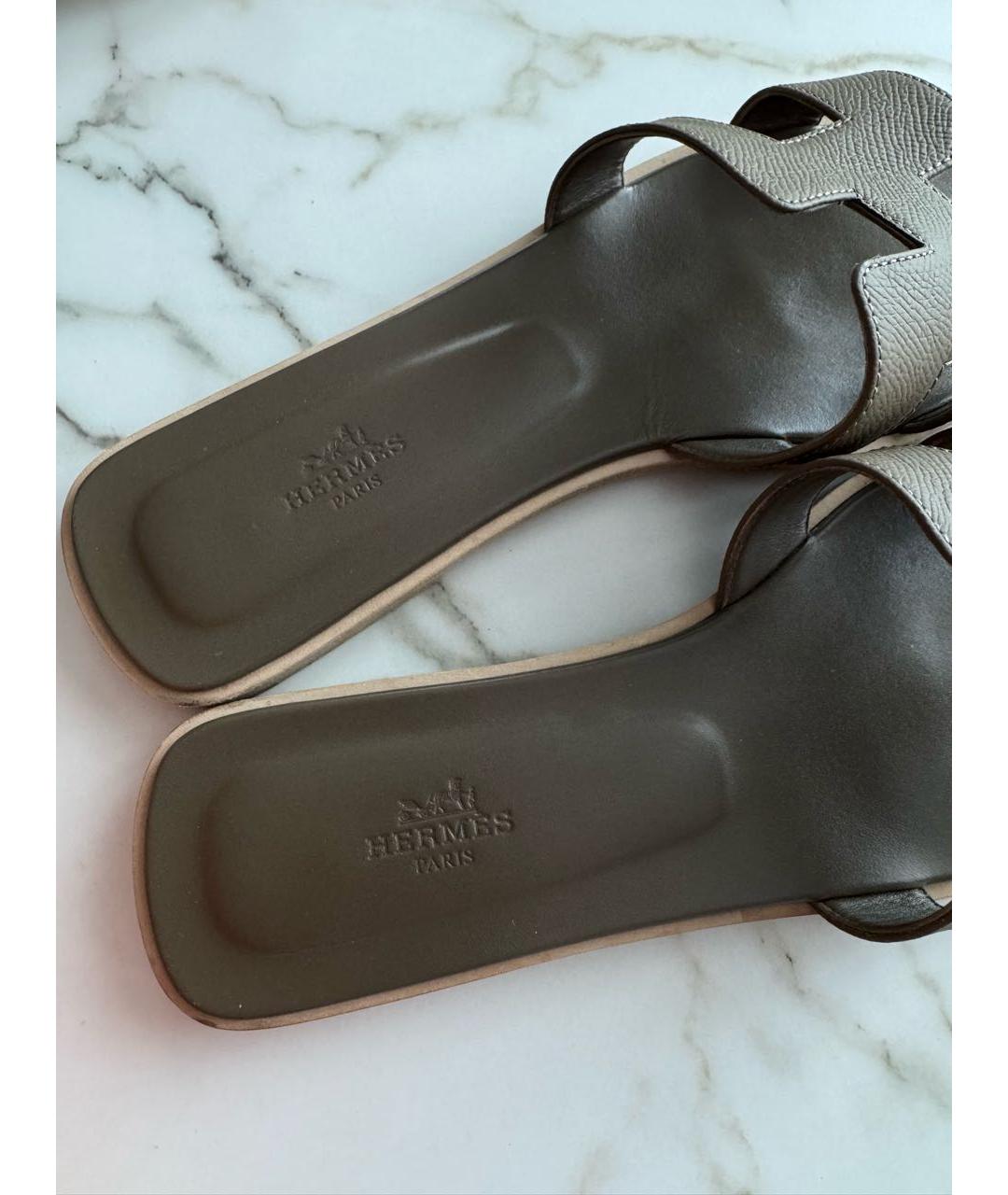 HERMES Коричневые кожаные шлепанцы, фото 4