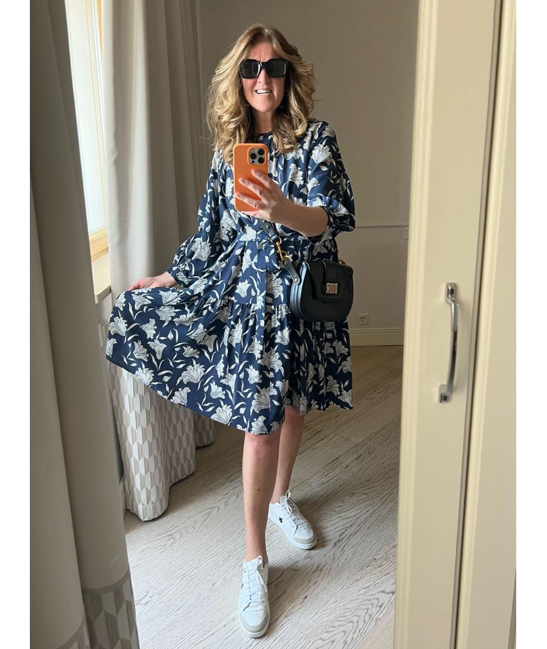 WEEKEND MAX MARA Темно-синее шелковое повседневное платье, фото 6