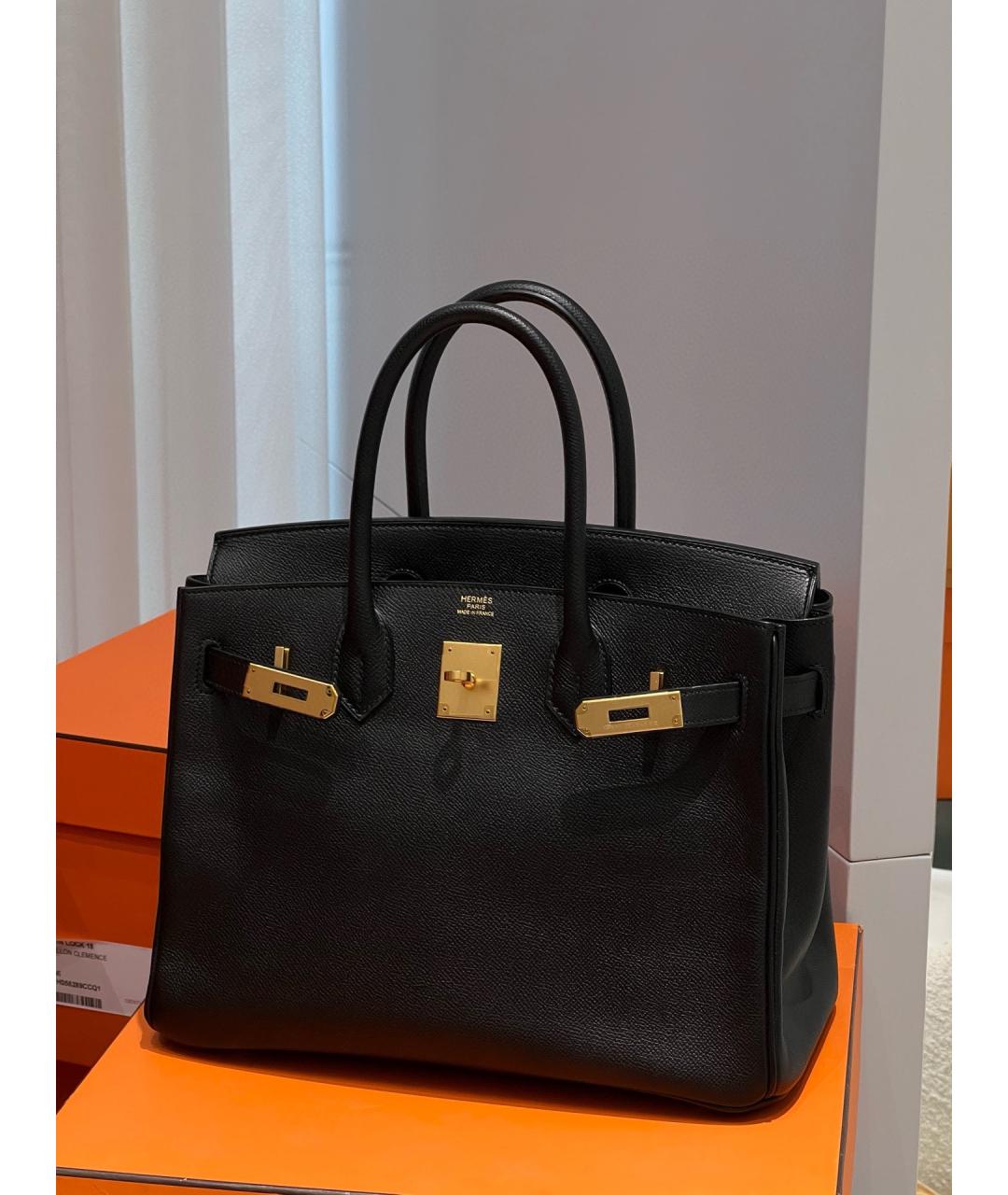 HERMES Черная кожаная сумка с короткими ручками, фото 9