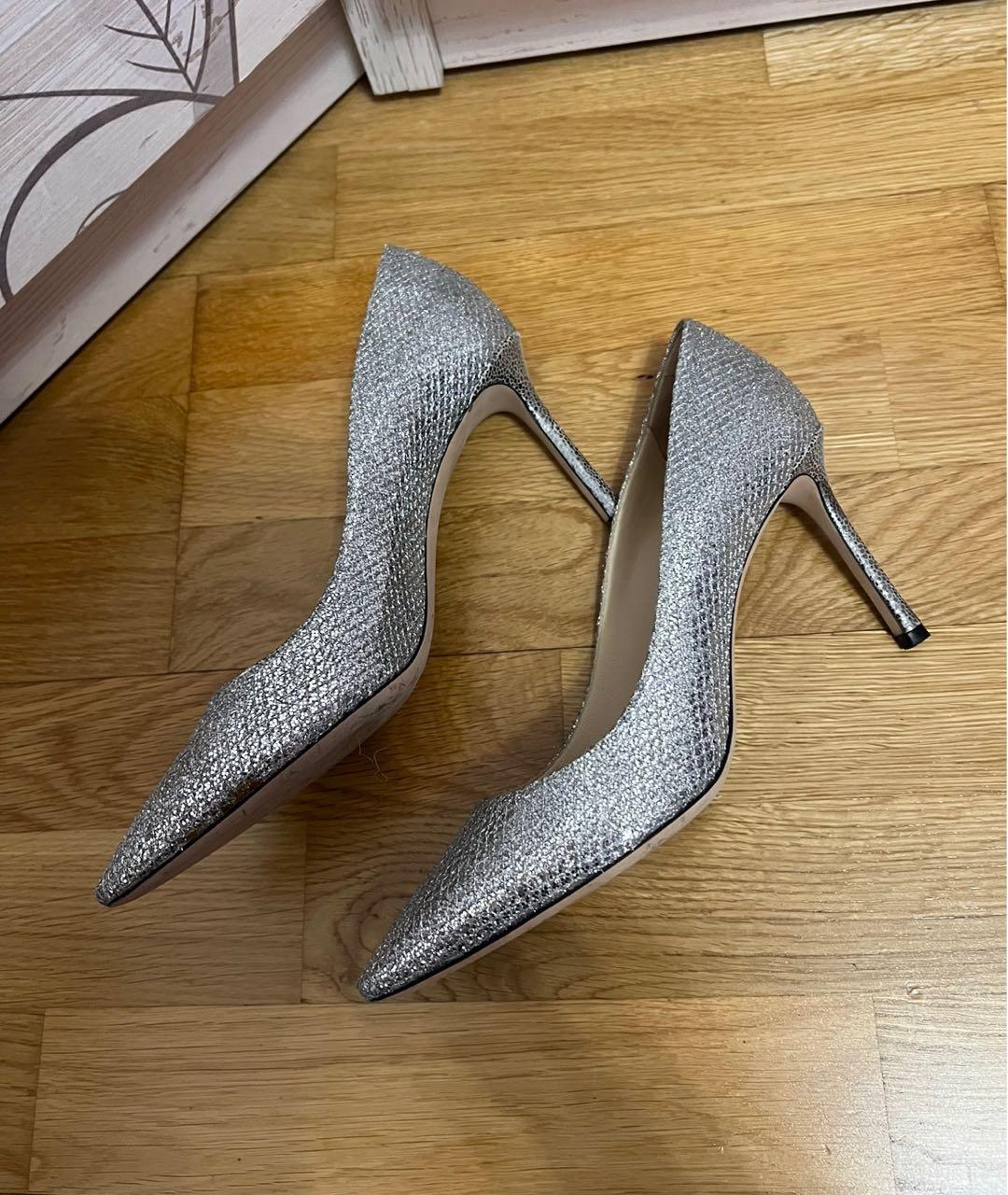 JIMMY CHOO Серебряные текстильные туфли, фото 6