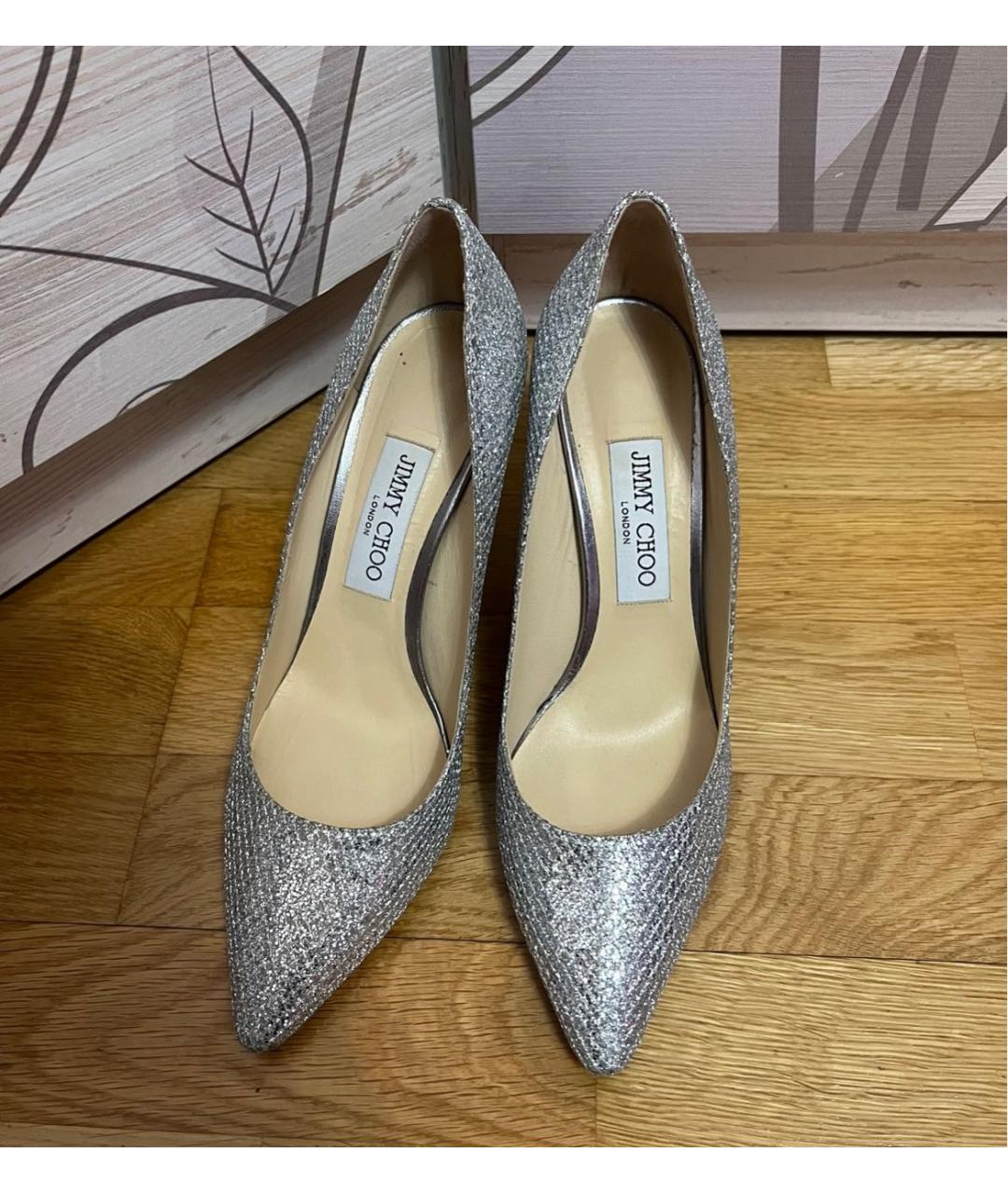 JIMMY CHOO Серебряные текстильные туфли, фото 4