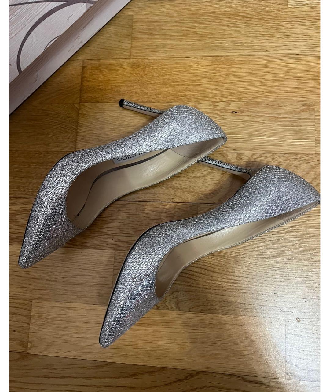 JIMMY CHOO Серебряные текстильные туфли, фото 2