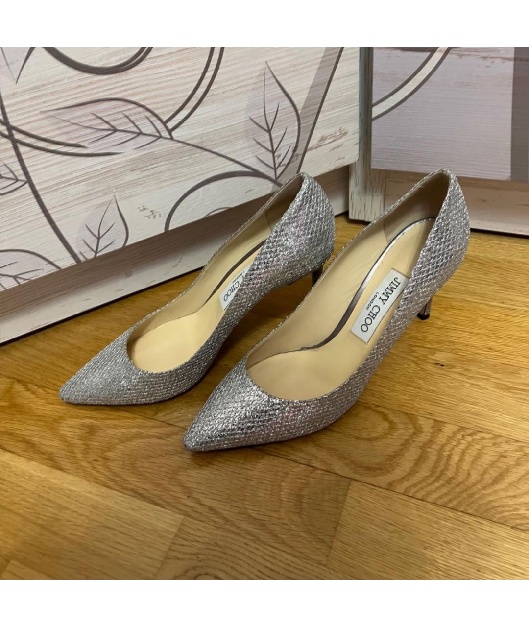 JIMMY CHOO Серебряные текстильные туфли, фото 3