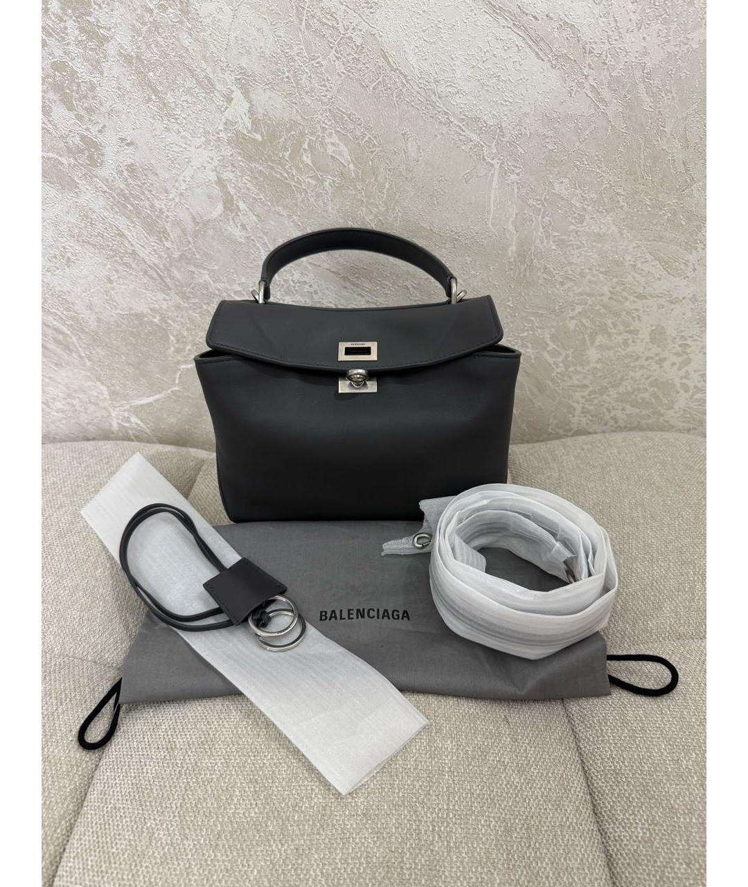BALENCIAGA Антрацитовая кожаная сумка с короткими ручками, фото 7