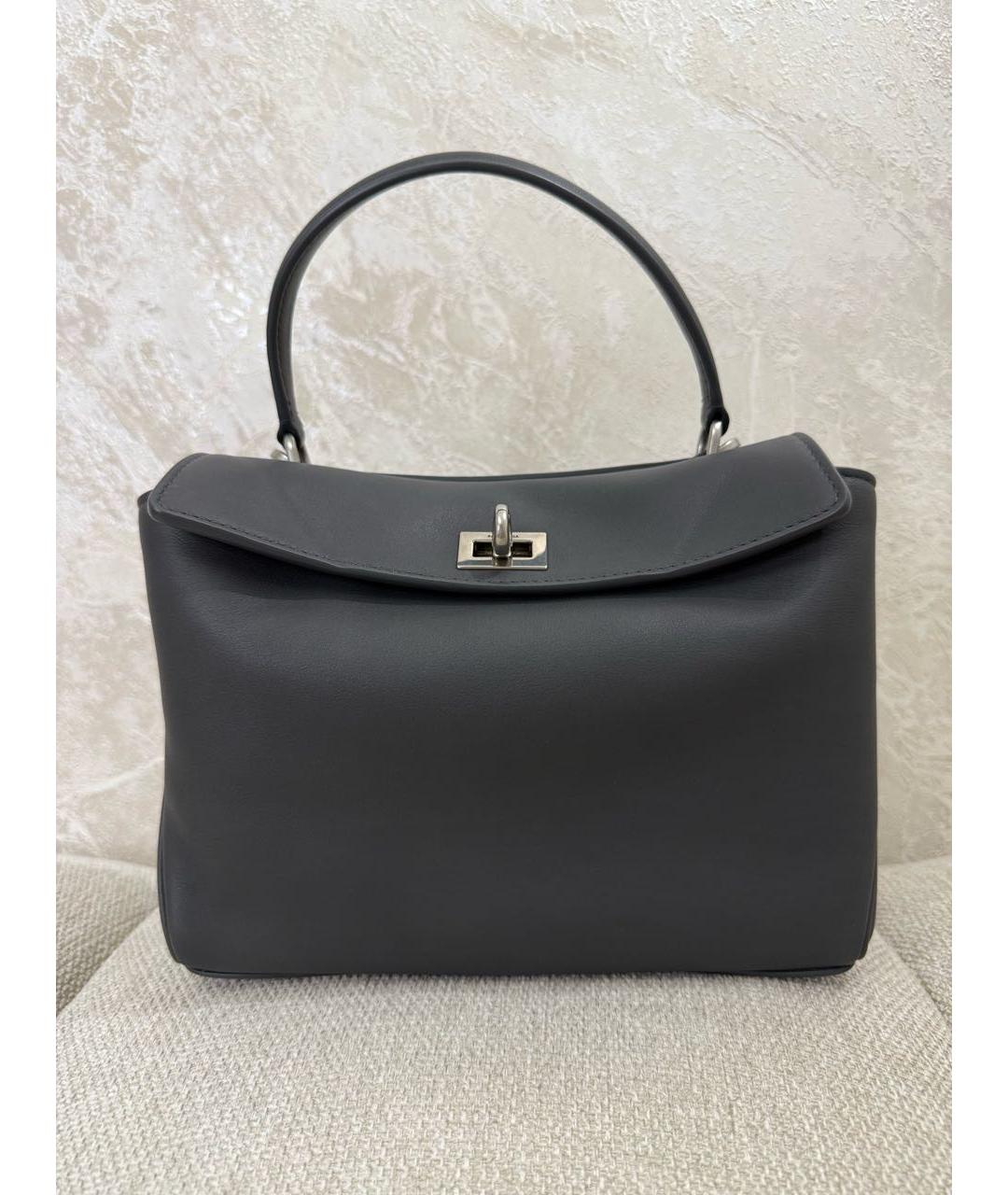 BALENCIAGA Антрацитовая кожаная сумка с короткими ручками, фото 8