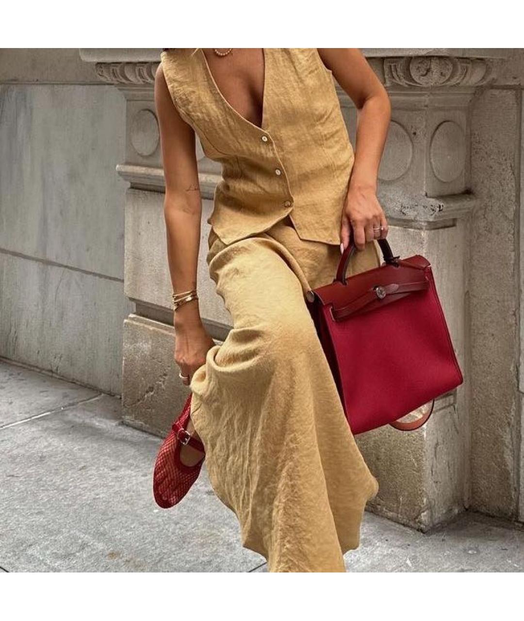 HERMES Бордовая кожаная сумка тоут, фото 4