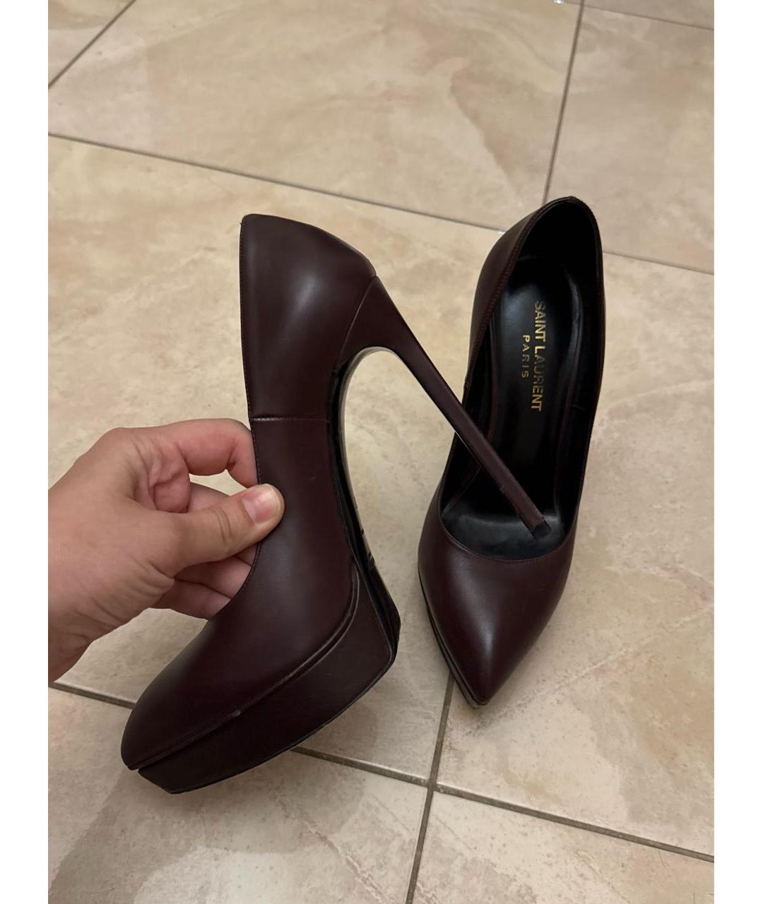 SAINT LAURENT Коричневые кожаные туфли, фото 5