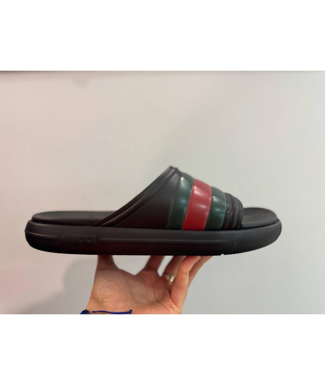 GUCCI Черные резиновые шлепанцы, фото 7