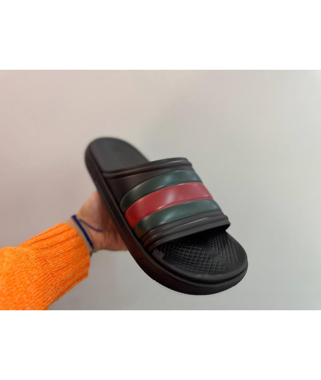 GUCCI Черные резиновые шлепанцы, фото 6