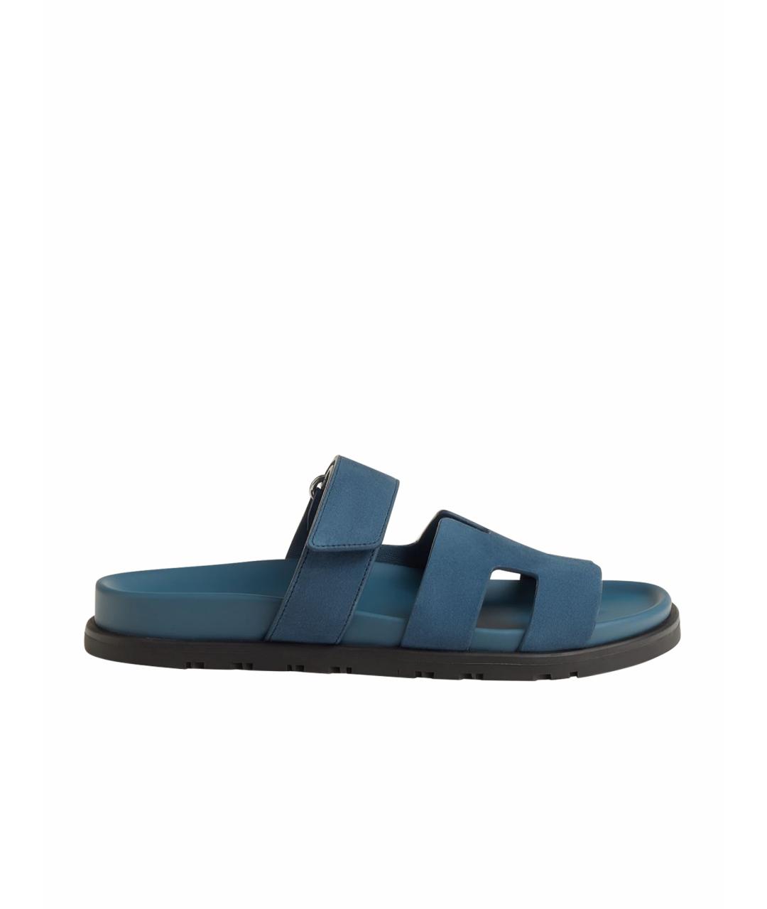 HERMES Синие замшевые шлепанцы, фото 1