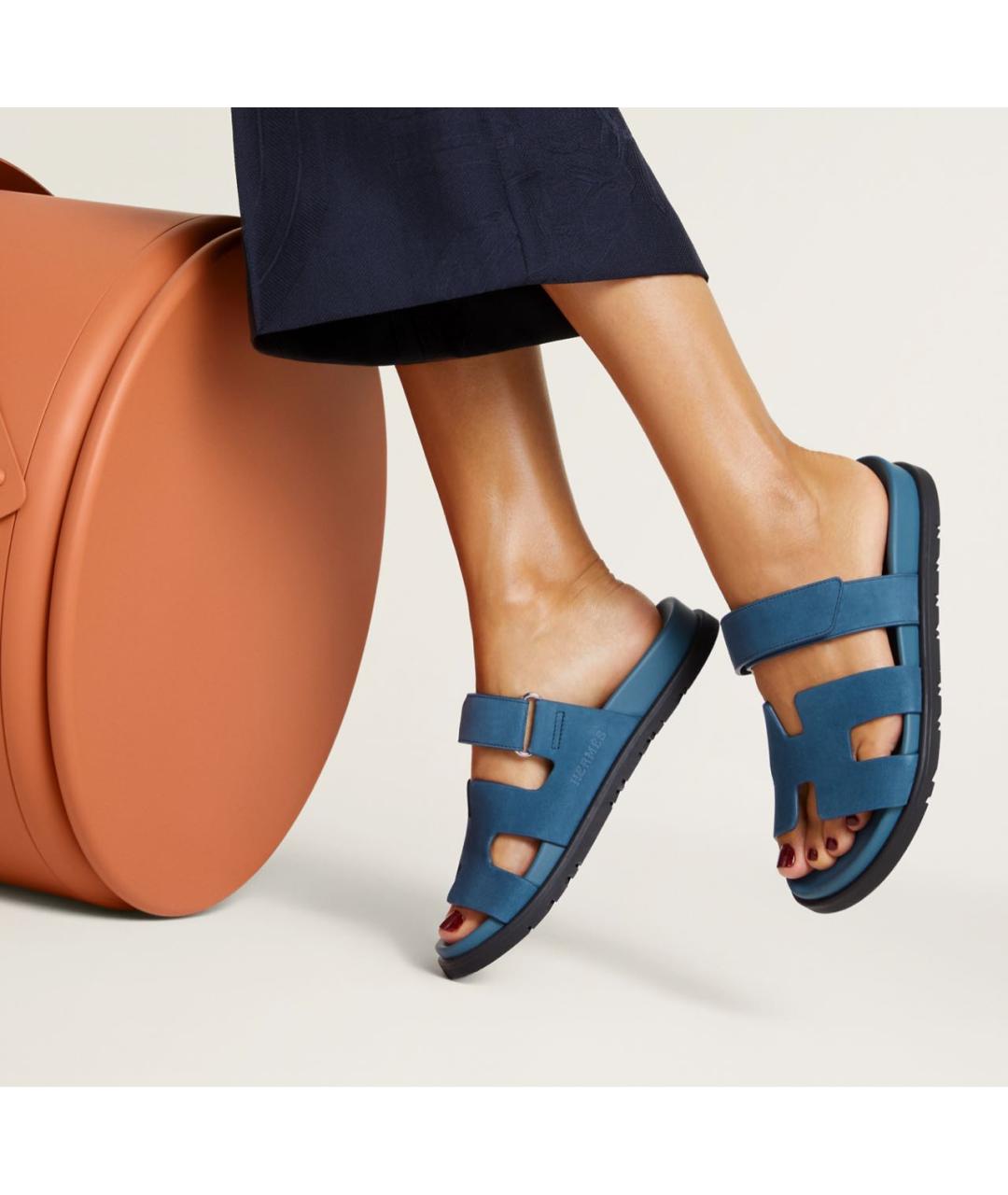 HERMES Синие замшевые шлепанцы, фото 6