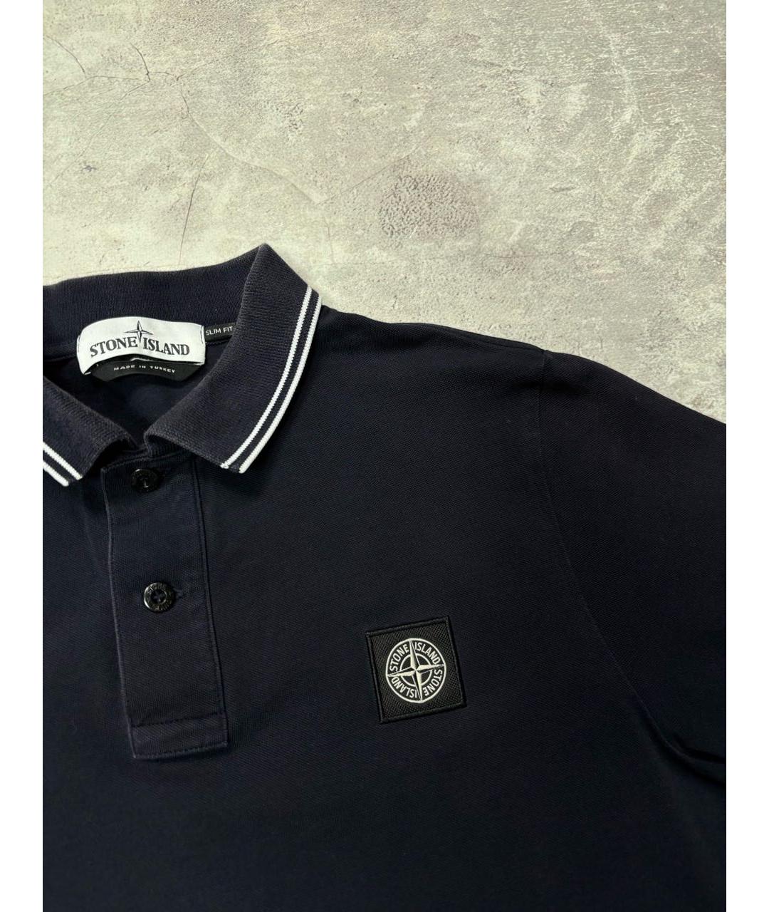 STONE ISLAND Темно-синее хлопковое поло с коротким рукавом, фото 3