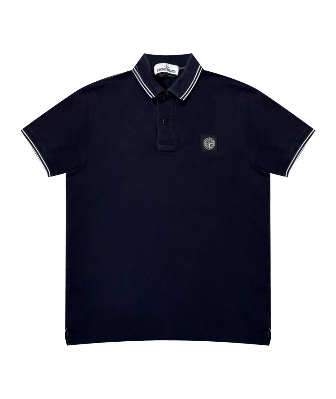STONE ISLAND Темно-синее хлопковое поло с коротким рукавом, фото 1