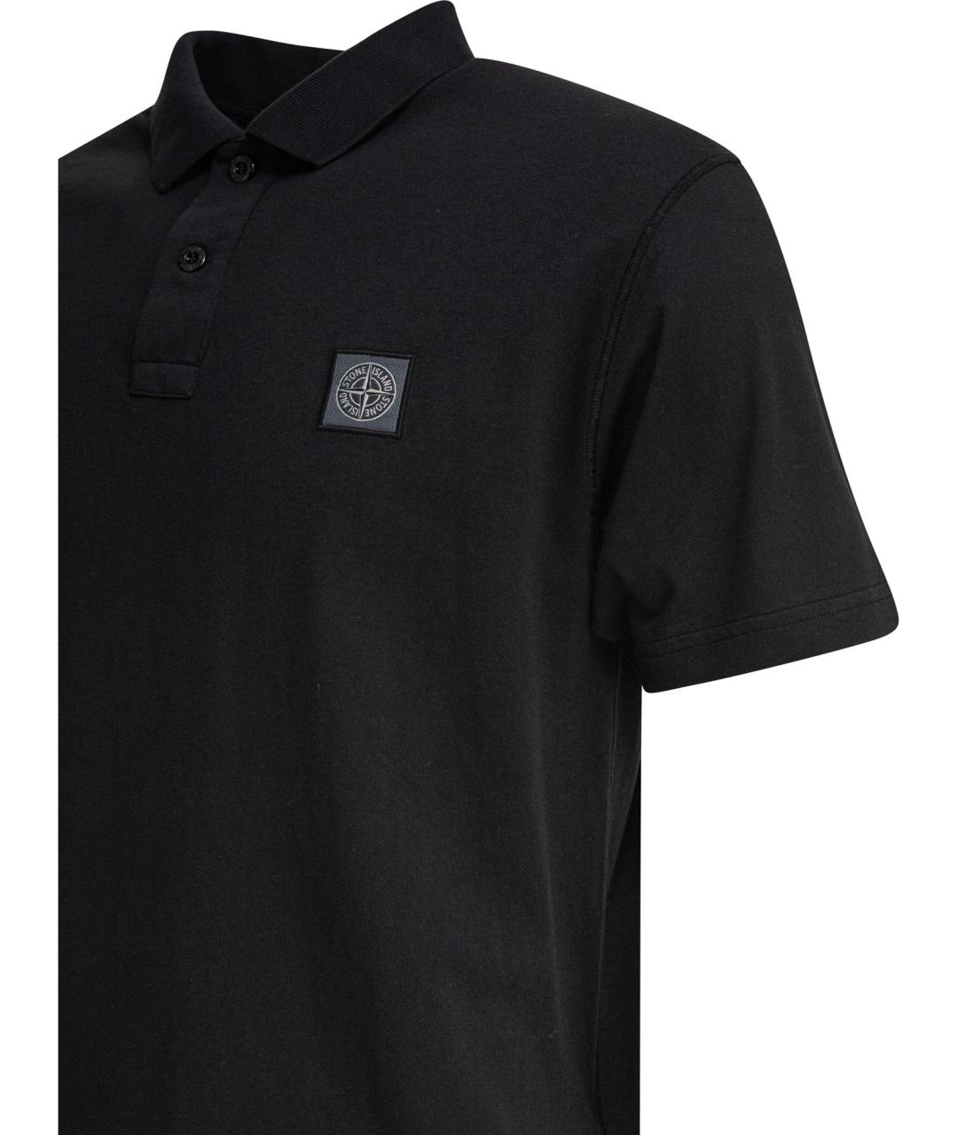 STONE ISLAND Черное хлопковое поло с коротким рукавом, фото 4