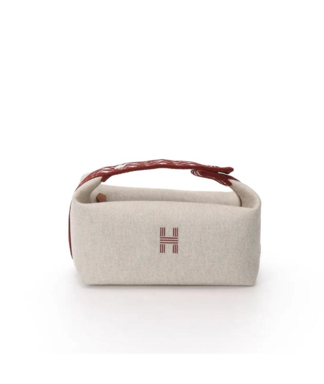 HERMES Бежевая тканевая косметичка, фото 3