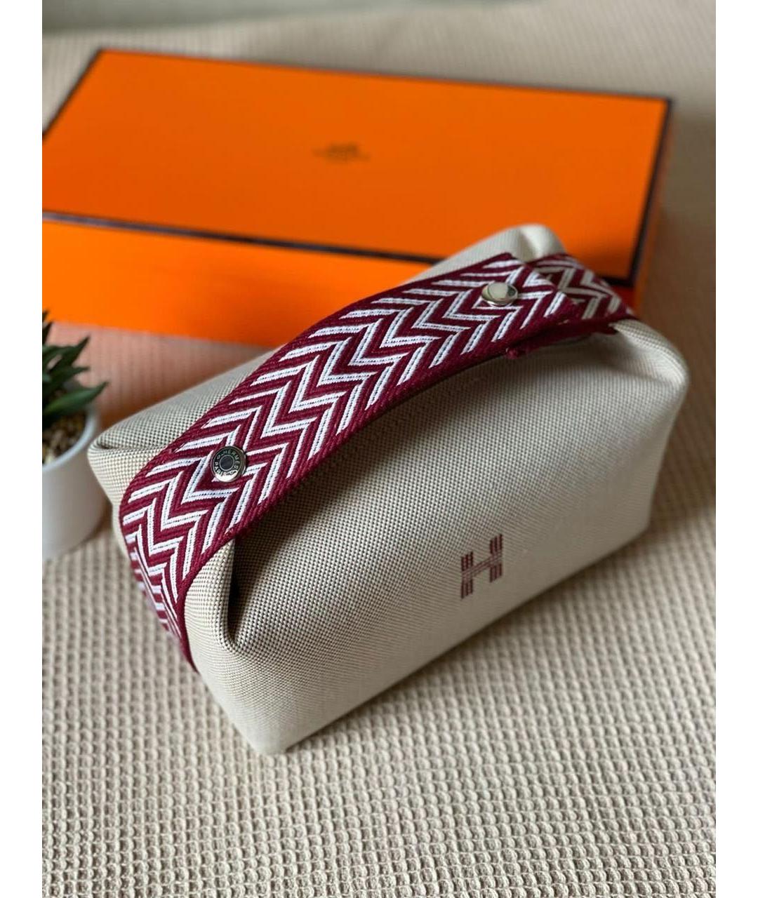 HERMES Бежевая тканевая косметичка, фото 2