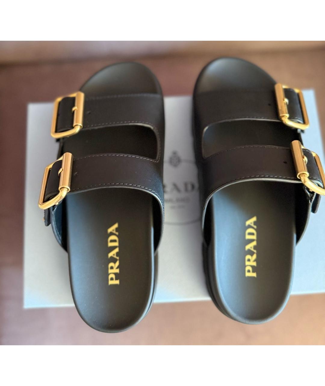 PRADA Черные кожаные сандалии, фото 2
