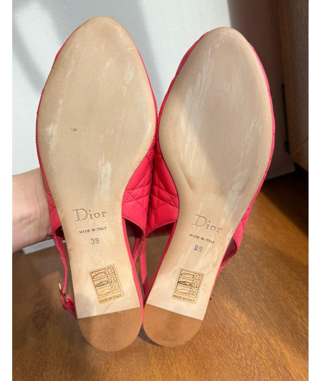 CHRISTIAN DIOR Розовые кожаные лодочки на низком каблуке, фото 3