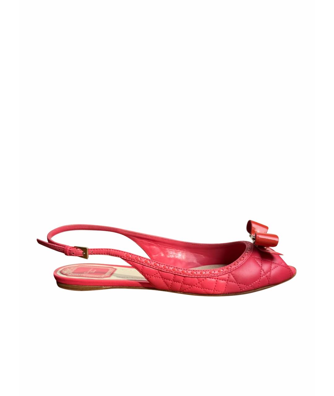 CHRISTIAN DIOR Розовые кожаные лодочки на низком каблуке, фото 1