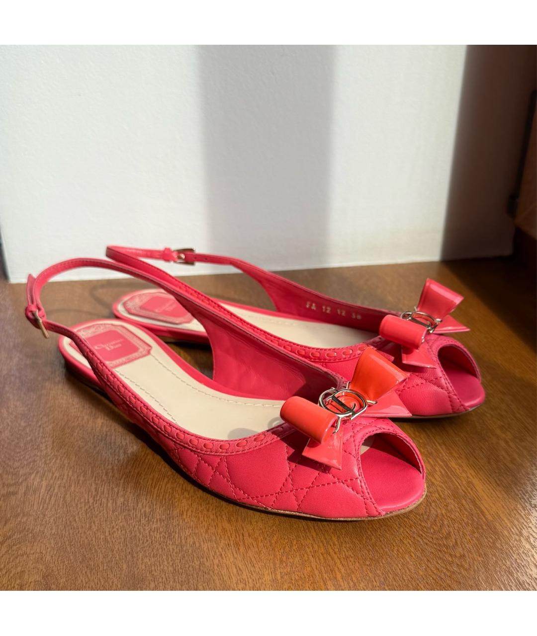 CHRISTIAN DIOR Розовые кожаные лодочки на низком каблуке, фото 2