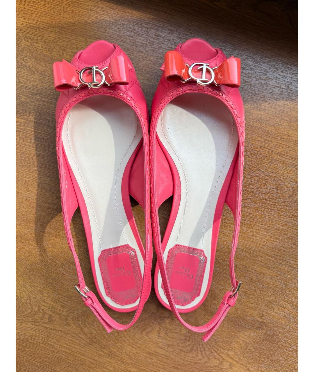 CHRISTIAN DIOR Розовые кожаные лодочки на низком каблуке, фото 4