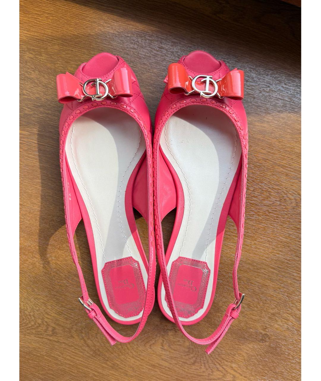 CHRISTIAN DIOR Розовые кожаные лодочки на низком каблуке, фото 8