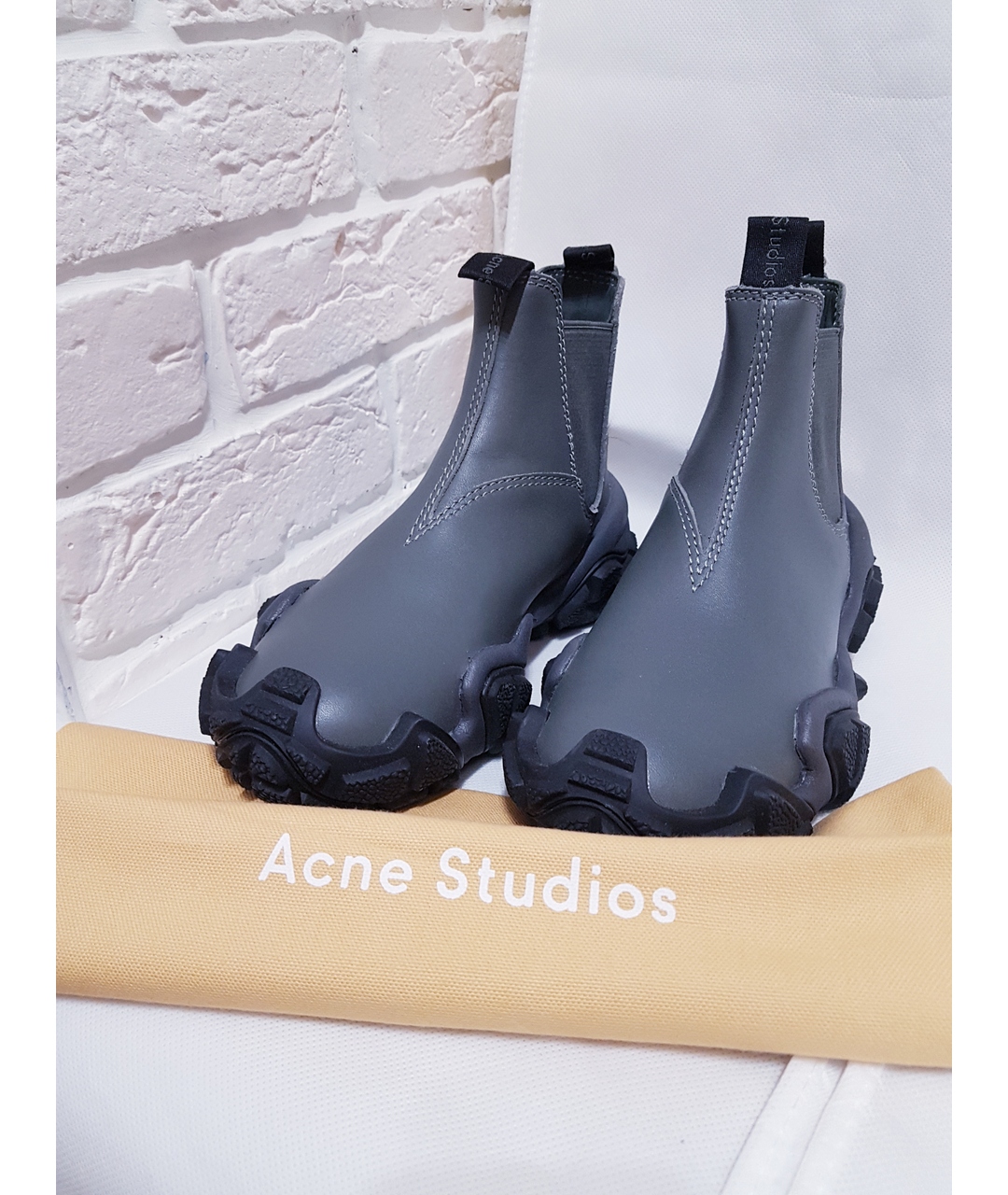 ACNE STUDIOS Серые кожаные ботинки, фото 6